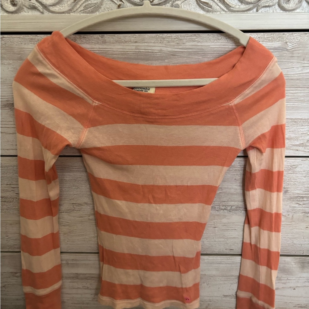 Abercrombie & Fitch Orange Striped Long Sleeve Tee